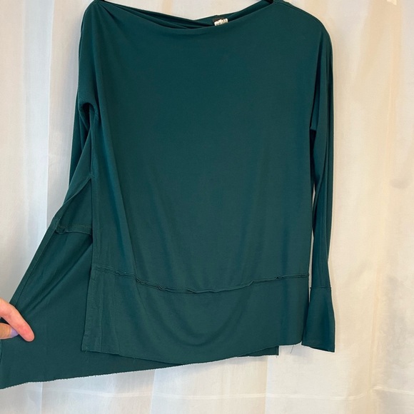 We The Free People Boat Neck Long Sleeve Luna Tunic Tee Top Green Fairycore Boho - Picture 7 of 7